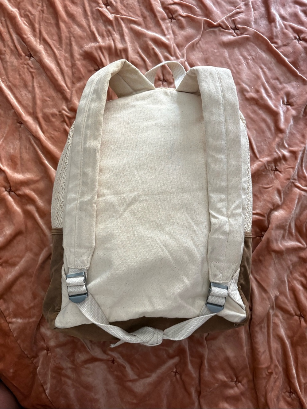 Roxy Cream Crochet Front Backpack with Tan Suede Base - Picture 2 of 9